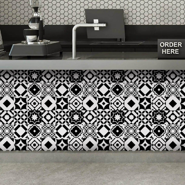 Black and White Spanish Tile Stickers