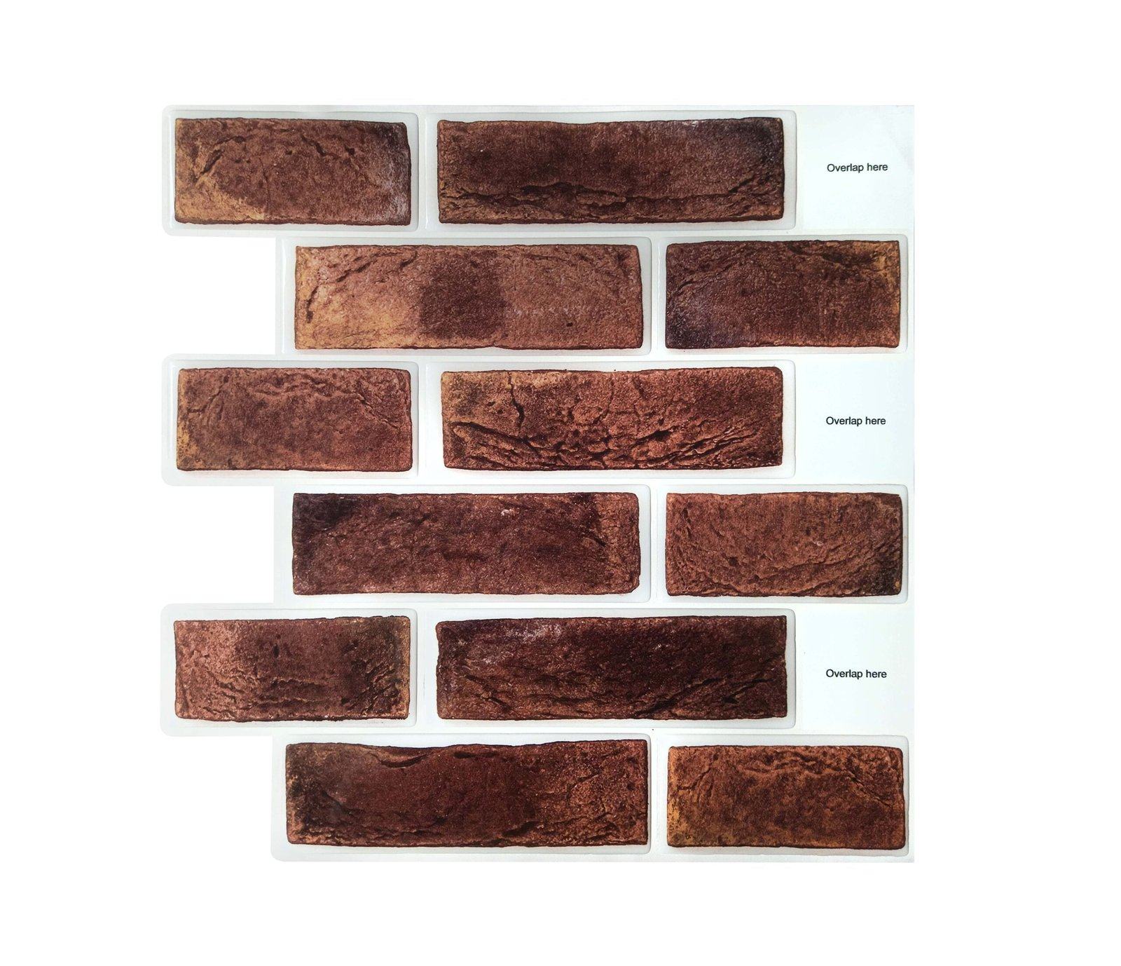 Peel and Stick 3D Tiles Red Bricks with White Grout - Mosaicowall Mosaicowall Red Bricks with White Grout