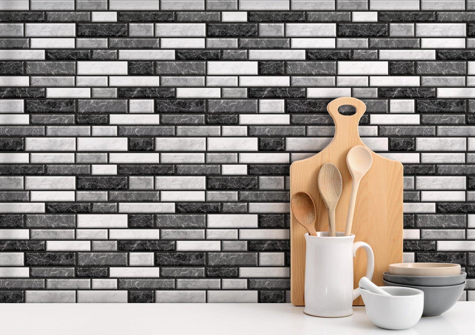 Peel and Stick 3D Tiles Marble Long Stripes Peel and Stick Tiles - Mosaicowall Mosaicowall Marble Long Stripes Peel and Stick Tiles