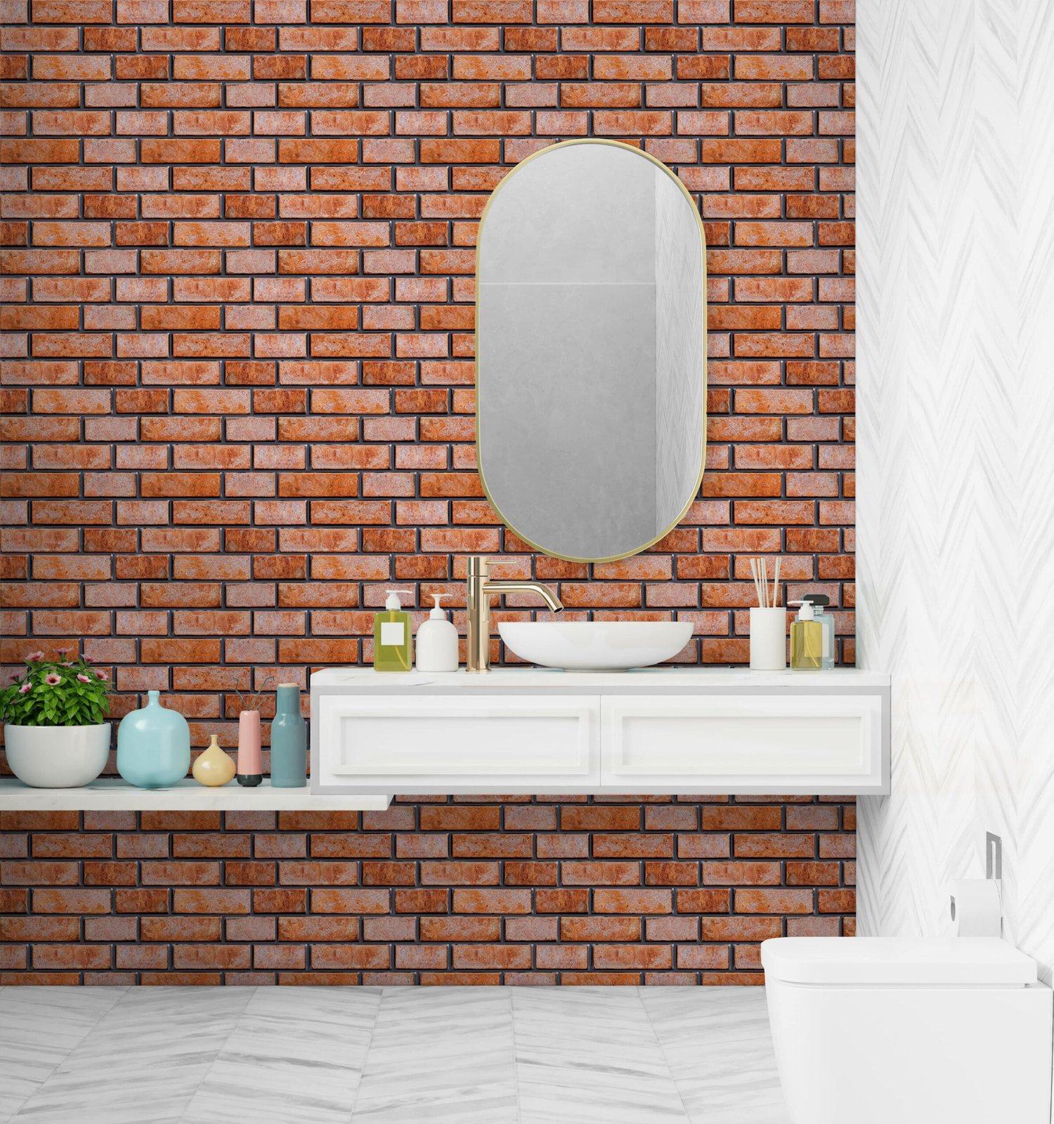 Peel and Stick 3D Tiles Red Bricks Peel and Stick Tiles - Mosaicowall Mosaicowall Red Bricks Peel and Stick Tiles