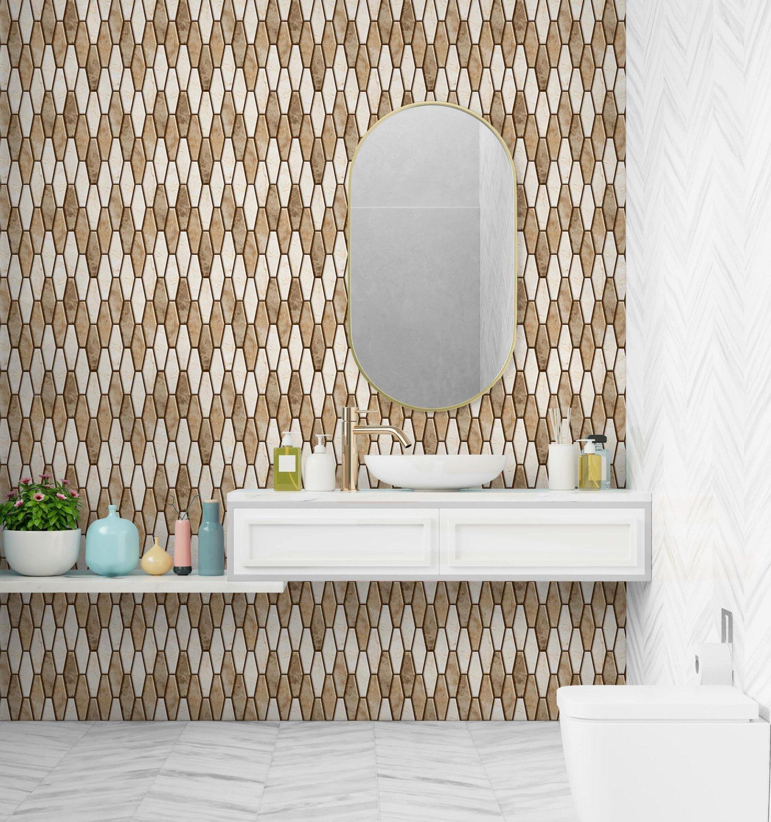 Peel and Stick 3D Tiles Long Hexagon Peel and Stick Tiles - Mosaicowall Mosaicowall Long Hexagon Peel and Stick Tiles