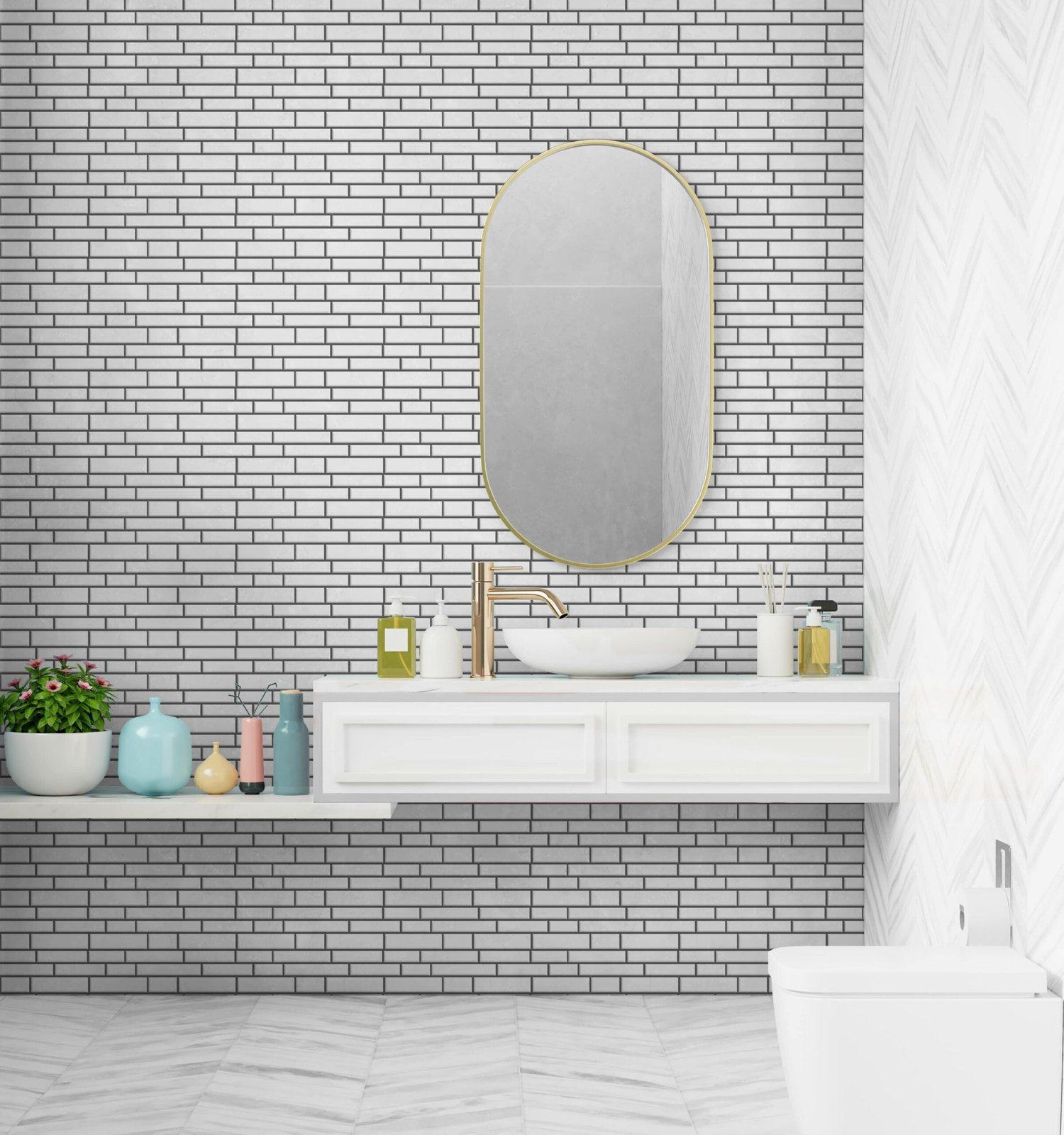White Long Stripes Peel and Stick 3D Wall Tiles