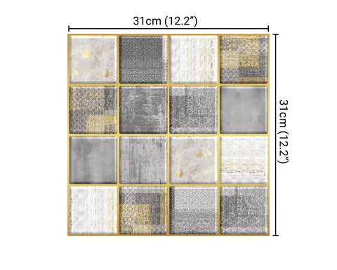 Peel and Stick 3D Tiles Grunge Square with Yellow Grout - Mosaicowall Mosaicowall Grunge Square with Yellow Grout