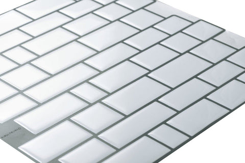 Peel and Stick 3D Tiles White Bricks Peel and Stick Tiles - Mosaicowall Mosaicowall White Bricks Peel and Stick Tiles
