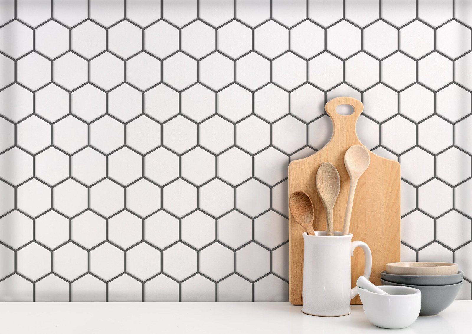 Peel and Stick 3D Tiles White Hexagon Peel and Stick tiles - Mosaicowall Mosaicowall White Hexagon Peel and Stick tiles