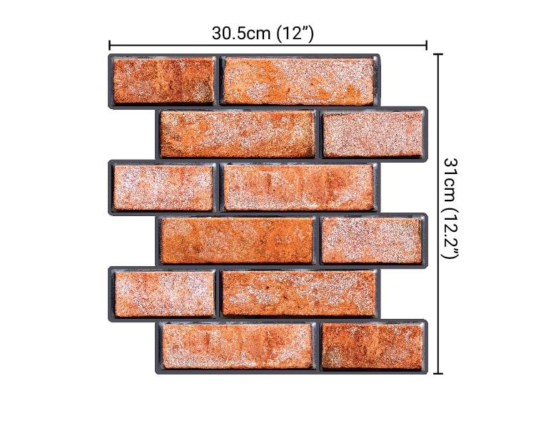 Peel and Stick 3D Tiles Red Bricks Peel and Stick Tiles - Mosaicowall Mosaicowall Red Bricks Peel and Stick Tiles